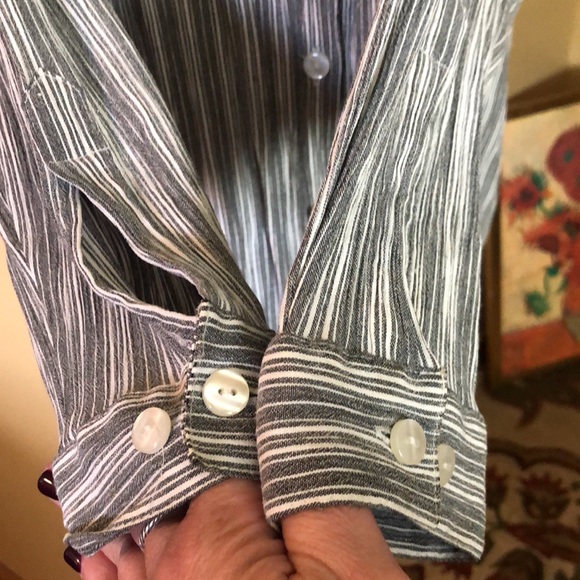 Vtg 90s APPARENZA Size 22W Tunic Length Stripe Gray/White Blouse Textured NEW - Picture 13 of 16